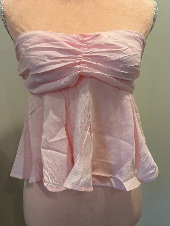 Edikted Tops - Edikted Pink Strapless Top NWT Size M Ruched Tube Peplum
